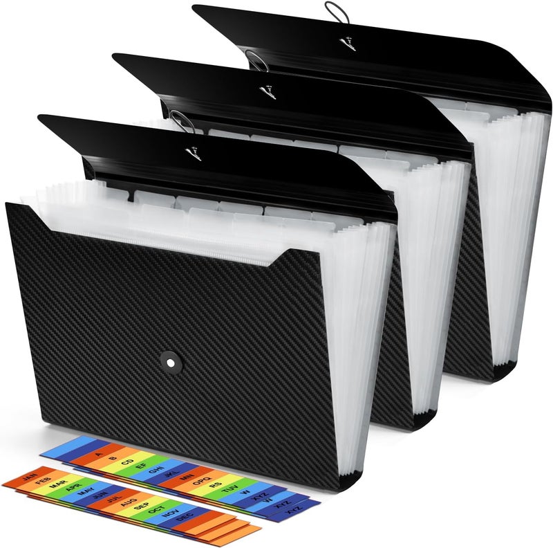 Nicecho 3Pcs Expanding File Folder, 13 Pockets Accordion File Holder Organizer, A4 Letter Size Paper Document Receipt Organizer Accordian Filing Folder - Image 1